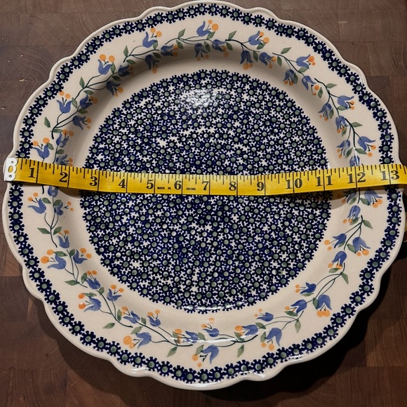 Vintage Polish Pottery Blue Tulips Large Platter 13”